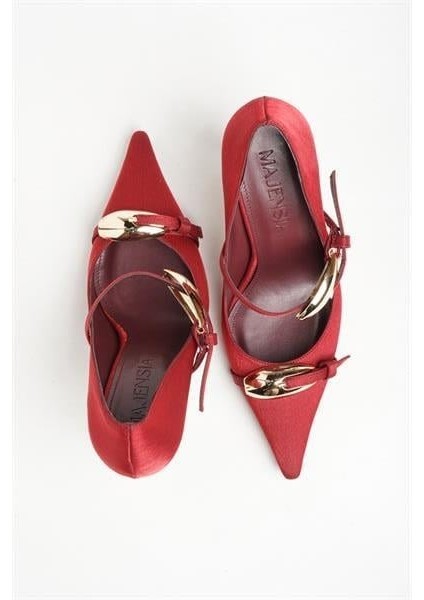 255015 Metal Tokalı Stiletto Bordo Saten indirimleri