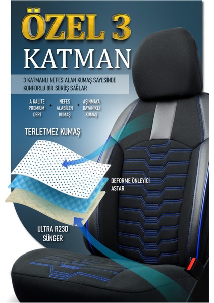 Fiat Bravo Deri Detaylı Oto Koltuk Kılıfı Ön Arka Takım Platinium Seri Siyah Mavi Scr indirimleri