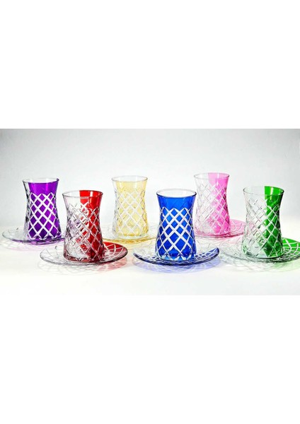 El Yapımı Kristal Split Çift Desen Çay Bardağı Seti 6'lı fırsatları