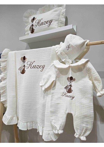 Nakışla Kişiselleştirilebilir Müslin Hastane Çıkış Seti