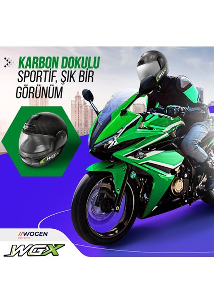 Fullface Kask Karbon Siyah-Yeşil (M) modelleri