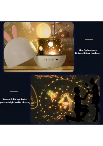 Müzikli Çocuk Tavşan Projektör Uyku Gece Lambası Yıldızlı Gökyüzü Projektörü Uzaktan Kumandalı LED fiyatları