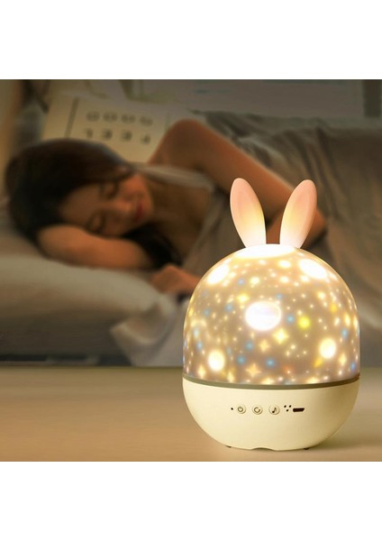 Müzikli Çocuk Tavşan Projektör Uyku Gece Lambası Yıldızlı Gökyüzü Projektörü Uzaktan Kumandalı LED modelleri