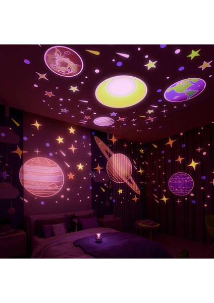 Müzikli Çocuk Tavşan Projektör Uyku Gece Lambası Yıldızlı Gökyüzü Projektörü Uzaktan Kumandalı LED