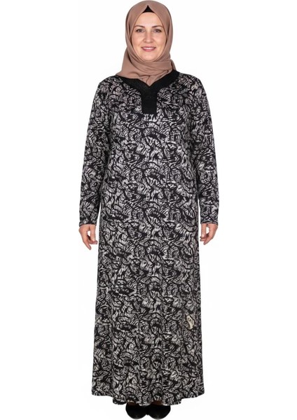 Hesna Kadın Minel Battal Beden Kuplu Boydan Siyah Elbise Desen 29