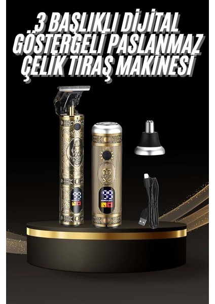 Tıraş Makinesi Pro 3 Başlıklı Dijital Göstergeli Saç Sakal Kulak ve Burun - M604R307-K99604 fiyatları
