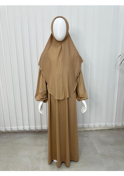 Çocuk Namaz Elbisesi Hazır Eşarbı ile Takım Ten Rengi