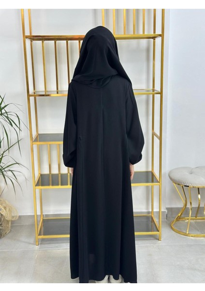 Kız Çocuk Tesettür Elbise,sufle Eşarp Takım Siyah