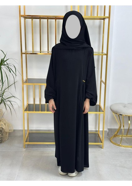 Kız Çocuk Tesettür Elbise,sufle Eşarp Takım Siyah