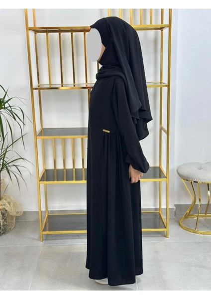 Kız Çocuk Tesettür Elbise,sufle Eşarp Takım Siyah
