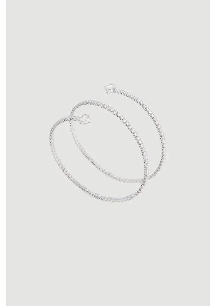 Çift Sıra Kalp Detaylı Taşlı Kelepçe Bilezik - Gümüş fiyatları