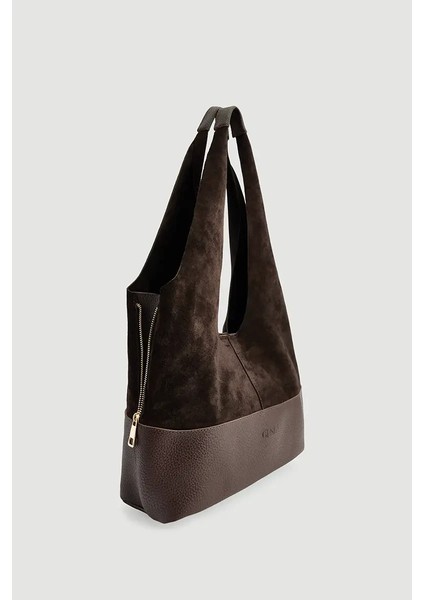 Tabanı Deri Yavrulu Süet Çanta - Kahverengi fiyatları