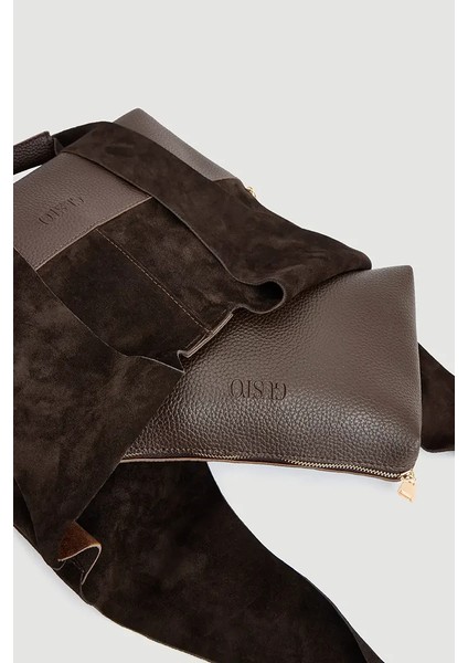 Tabanı Deri Yavrulu Süet Çanta - Kahverengi modelleri