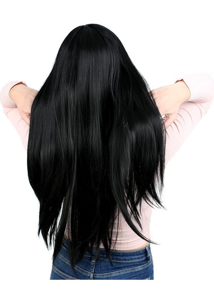 Fiber Sentetik Uzun Düz Kahküllü Peruk / Siyah indirimleri