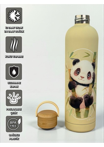 Bambu Kapaklı Krem Renk Panda Figürlü 1000 ml Paslanmaz Çelik Termos fiyatları