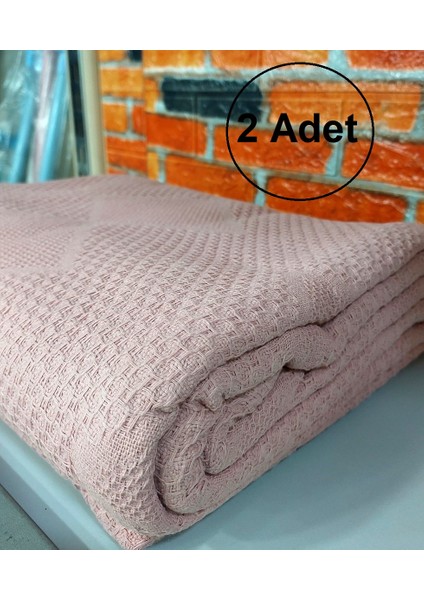 2 Adet Şaheser %100 Pamuk Çift Kişilik Pike 240X220 (Tek Pike)-Pudra