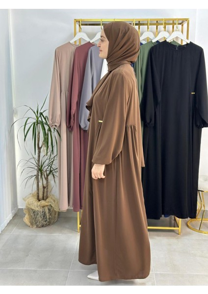 Şallı ,tesettür Yandan Büzgülü Elbise Takım ( Hac ve Umre Için Uygundur) Kahve Renk fiyatları