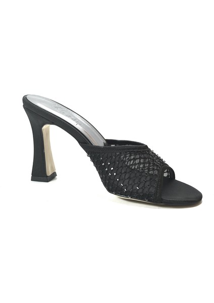 126.345 Siyah Tüllü Topuklu Abiye Kadın Terlik modelleri
