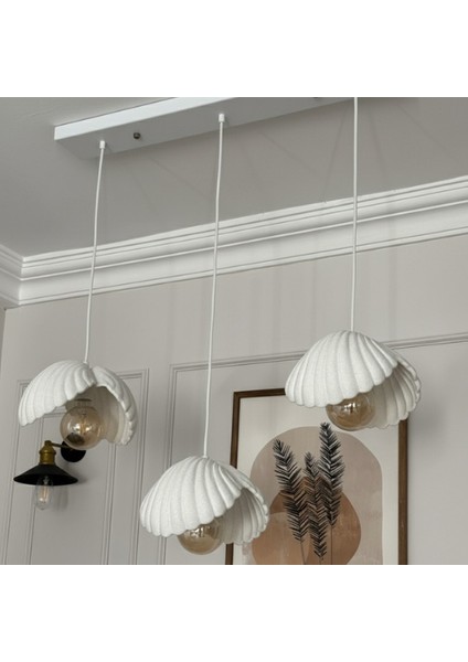 Inci Beton Görünümlü Iskandinav Bohem 3’lü Sarkıt Avize - Yemek Masası Salon Avize + Ampul Dahil