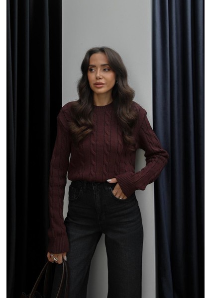 Mürdüm Saç Örgülü Triko Kazak fiyatları