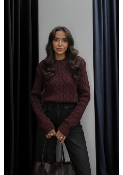 Mürdüm Saç Örgülü Triko Kazak modelleri