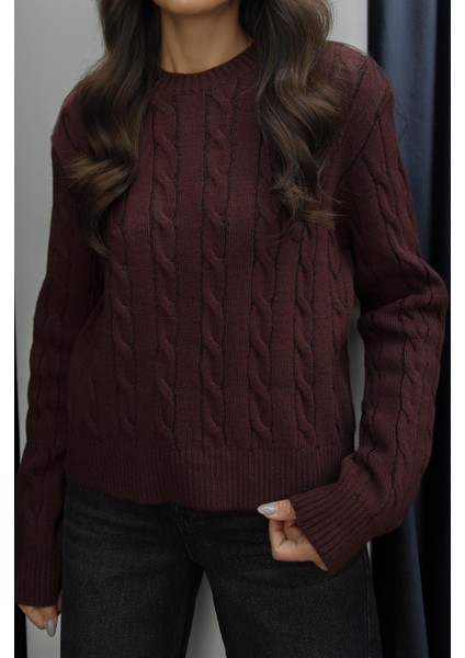 Mürdüm Saç Örgülü Triko Kazak fırsatları