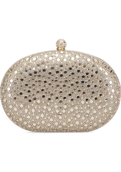 25KC1288 Kadın Taşlı Kutu Abiye Çanta Altın