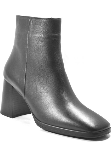 MK.022 Hakiki Deri Siyah Kalın Topuklu Klasik Kadın Bot