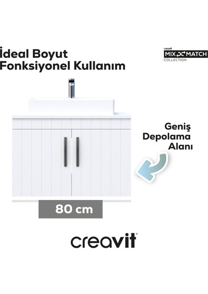 D10 Next Lavabo Dolabı Kapaklı 80 cm Beyaz Lake Kapak modelleri