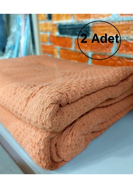 2 Adet Şaheser %100 Pamuk Çift Kişilik Pike 240X220 (Tek Pike)-Portakal