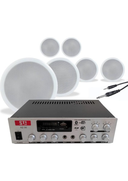 6 Adet Beyaz Tavan Hoparlörlü 100V Anfi Müzik Sistemi | Mağaza ve Ofis Kullanımı