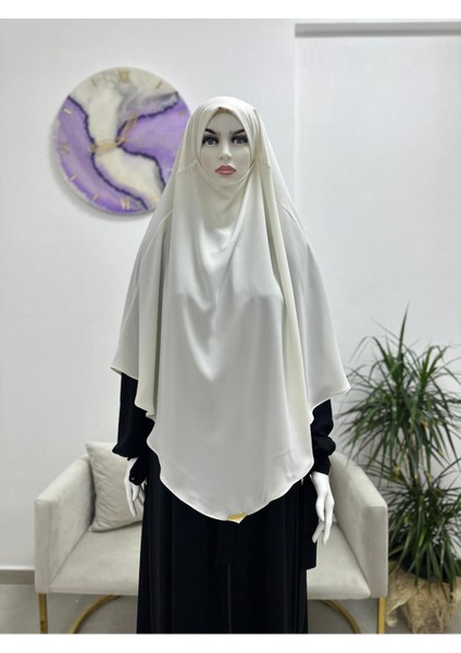 Tek Kat Medine Ipegi Pratik Bağlamalı Üçgen Sufle Eşarp Beyaz Hijab ( Hac ve Umre Için Uygundur)