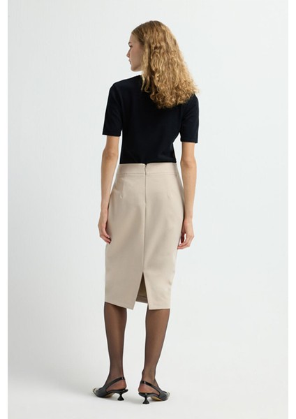 Arkadan Fermuarlı Kalem Etek Bej 12709135117