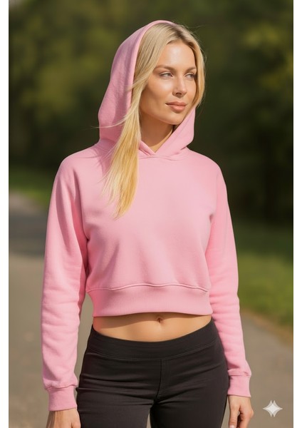 Kapşonlu Kadın Crop Sweatshirt