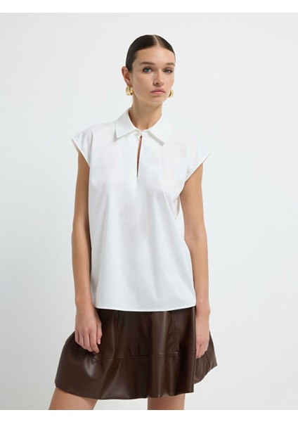 Yakalı Kolsuz Bluz Beyaz 11545024003