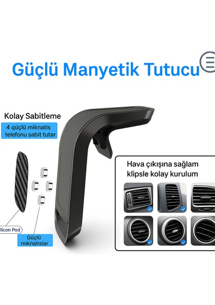 TD-H7513 L Şekilli Manyetik Araç Telefon Tutucu Güçlü Mıknatıs Hava Menfezine Takılır modelleri