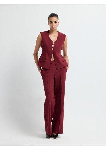 Geniş Paça Pantolon Bordo 15344735001