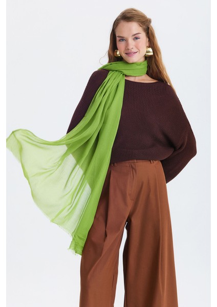 Ince Dökümlü Bambu Şal Mavi Yeşil