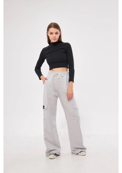 Kargo Cepli Palazzo Oversize Kesim Iki Iplik Bol Paça Eşofman Altı Pantalon - Gri -Vlmr indirimleri