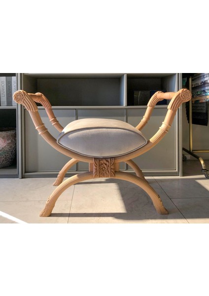 Klasik Oymalı Masif Oturma Birimi – Kadife Döşeme, Naturel Yüzey