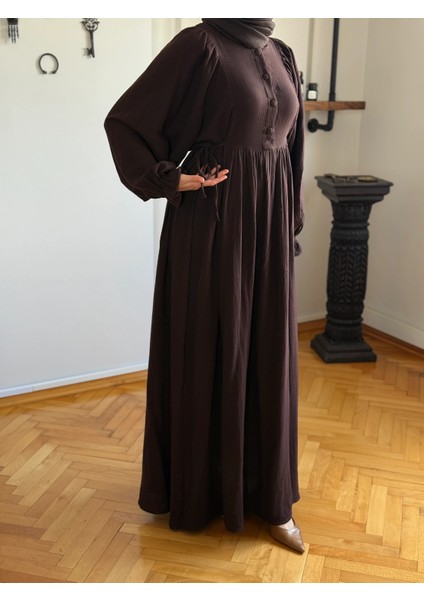 Yarımpat Yandan Bağlamalı Müslin Elbise 1004