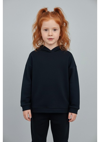 Unisex Çocuk Basic Pamuklu Kapüşonlu Sweatshirt - Siyah fiyatları