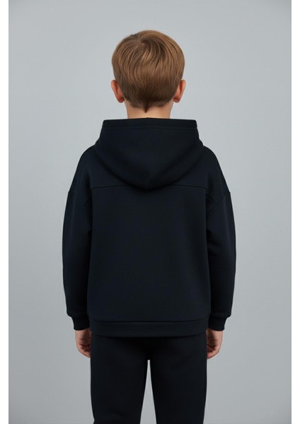 Unisex Çocuk Basic Pamuklu Kapüşonlu Sweatshirt - Siyah fırsatları