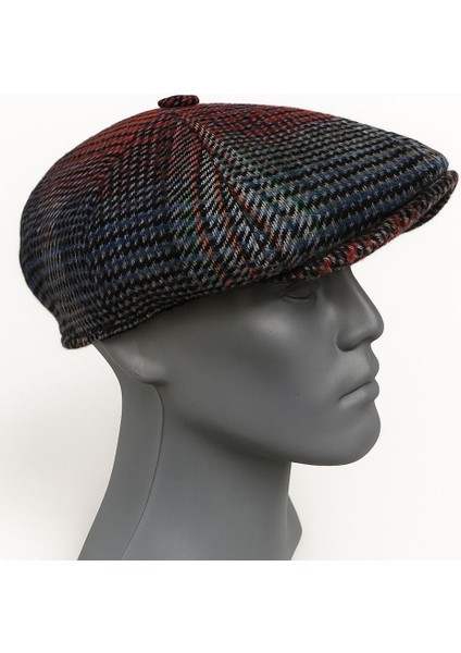 Erkek Kışlık Kaşe Kumaş Desenli Arkası Lastikli Standart Kasket Şapka (Newsboy Cap)