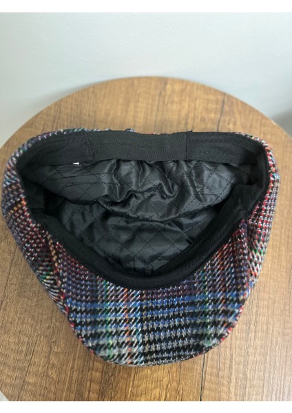 Erkek Kışlık Kaşe Kumaş Desenli Arkası Lastikli Standart Kasket Şapka (Newsboy Cap) fırsatları