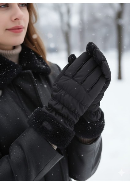 Paraşüt Kumaş Dokunmatik Içi Peluş Kadın Eldiven