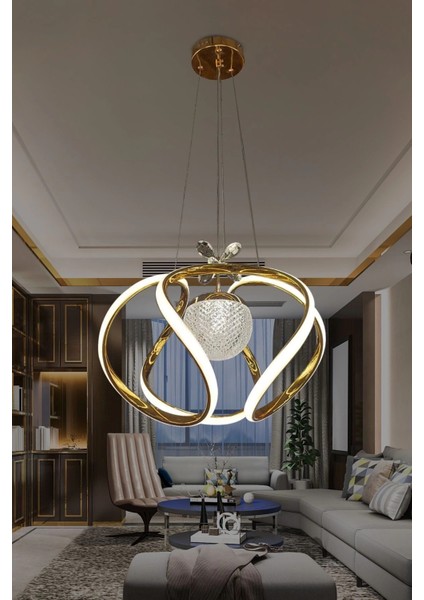 3 Renk Modern Sarkıt Toplu Dron Ledli Avize Nikelaj Gold Kaplama