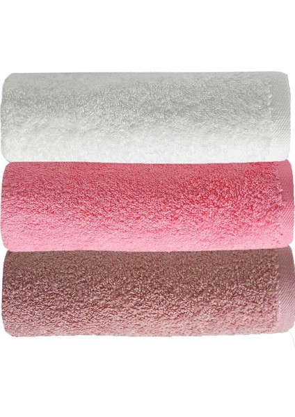 3 Lü Düz Renk El Yüz Havlu Seti &AMP;#37;100 Pamuklu 50X90 cm Gül-Pembe-Beyaz