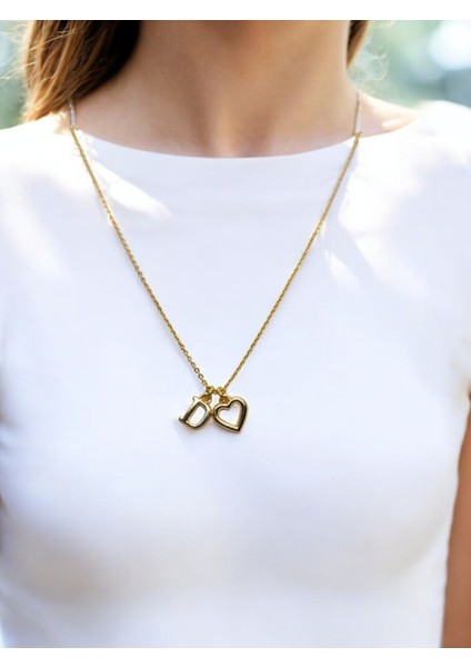 D Harfi 316L Paslanmaz Çelik Zincir Altın Kaplama Kolye Hediye Kalp Sevgili Eş