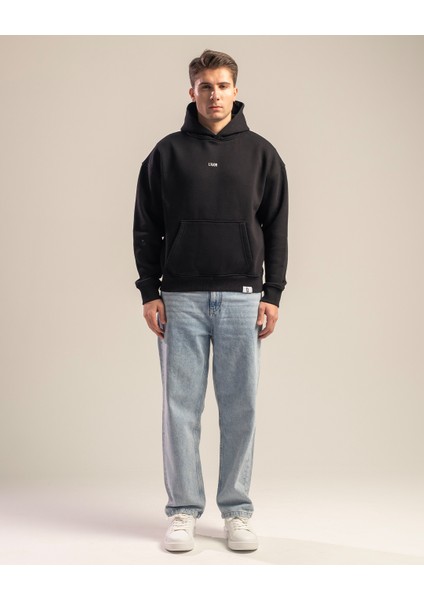 Nightfall Erkek Yumusaçık Kumaşlı Kapüşonlu Oversize Fit Nakışlı Siyah Sweatshirt fiyatları